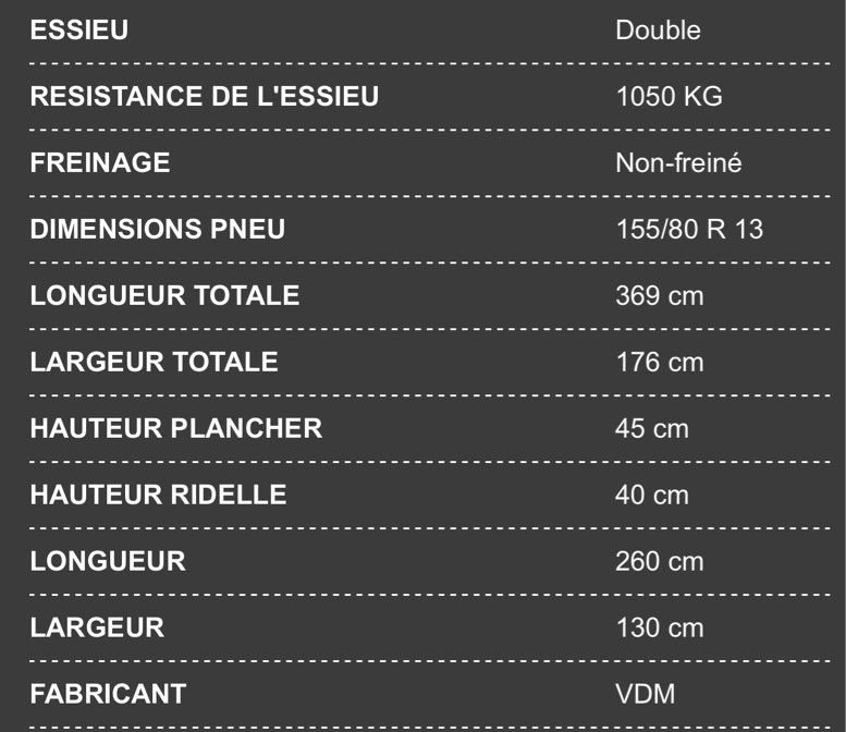Remorque double essieux 1050 kg carte grise 750kg 3
