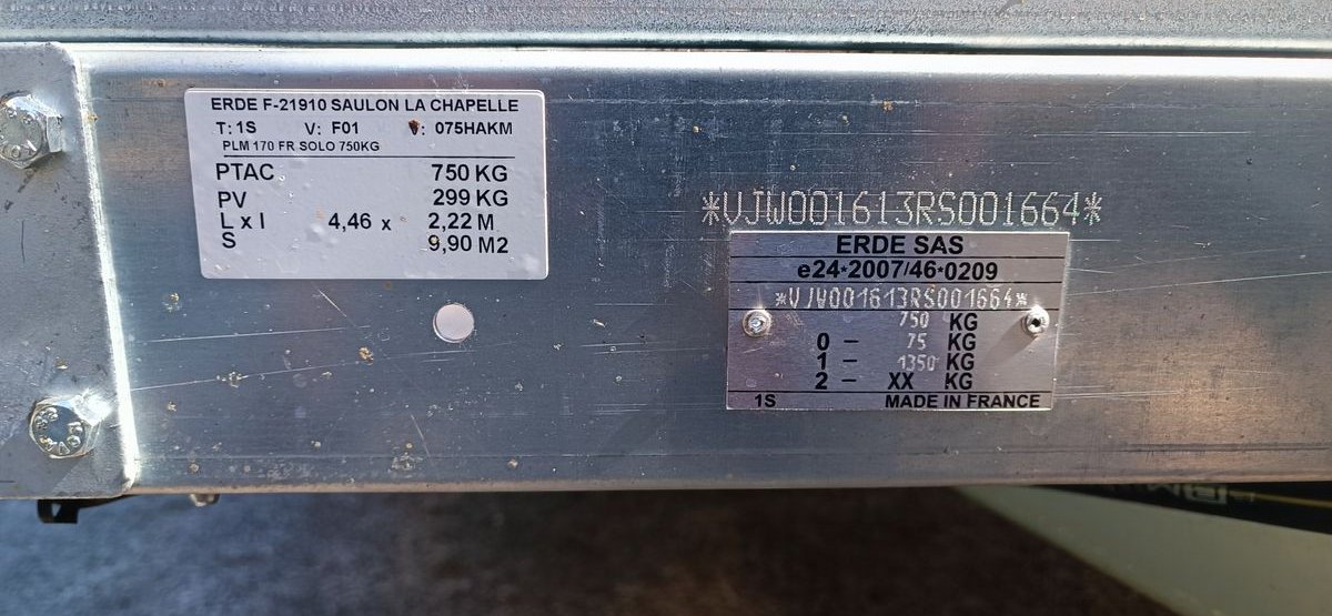 Remorque ERDE PLM170FR 01/04/26 2