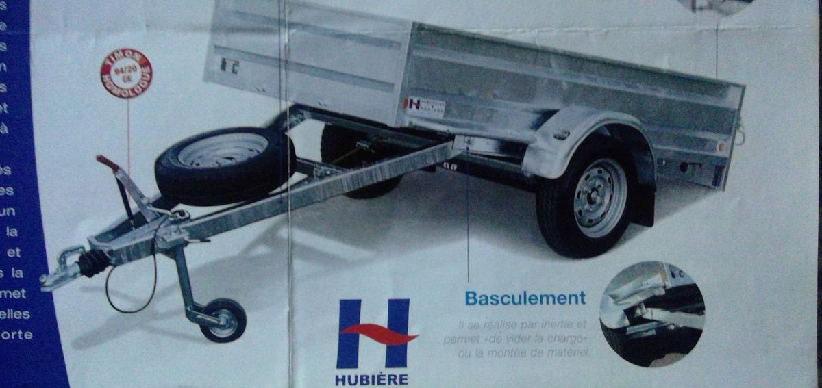 Vend remorque Hubière VLB 751 F 25 Dimension utile 2,50m-1,25m. Roue de secours et antivol Safety. Juin 2012 Prix 1000