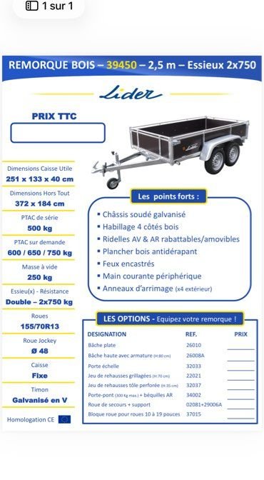 Remorque double essieux lider