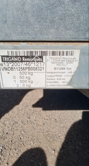 Remorque simple essieux 500kg