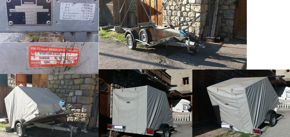 Remorque basculante auto-freinée 750 Kg bâchée
