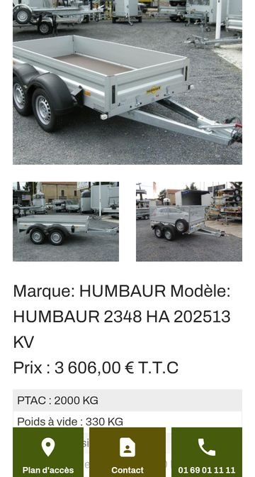 Remorque HUMBAUR ALUMINIUM DOUBLE ESSIEUX freinée 2tonnes caisse 256cm 3
