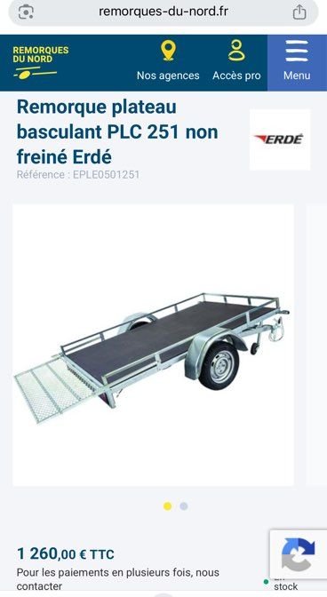 Remorque plateau basculant erde plc 251