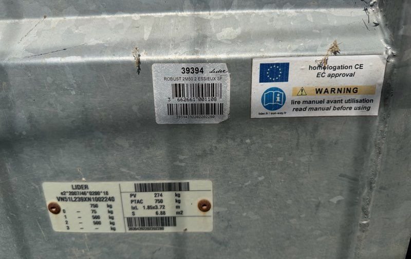 Remorque lider double essieux 750 kilos 3
